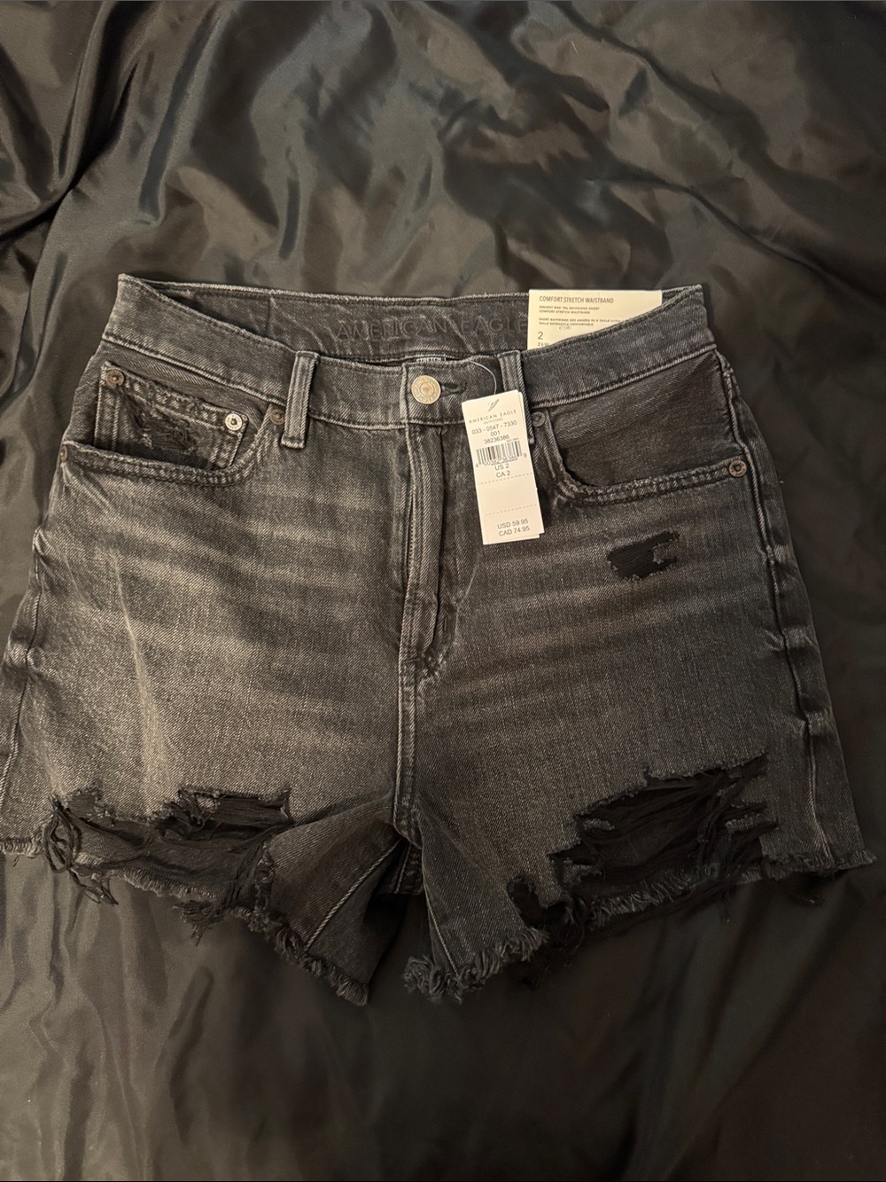 American Eagle Outfitters Black Distressed High-Rise Jean Shorts